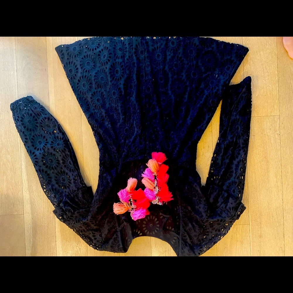Sundress M black eyelet mini dress